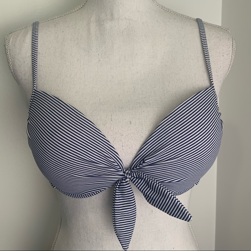 Nautical white and navy striped bikini top